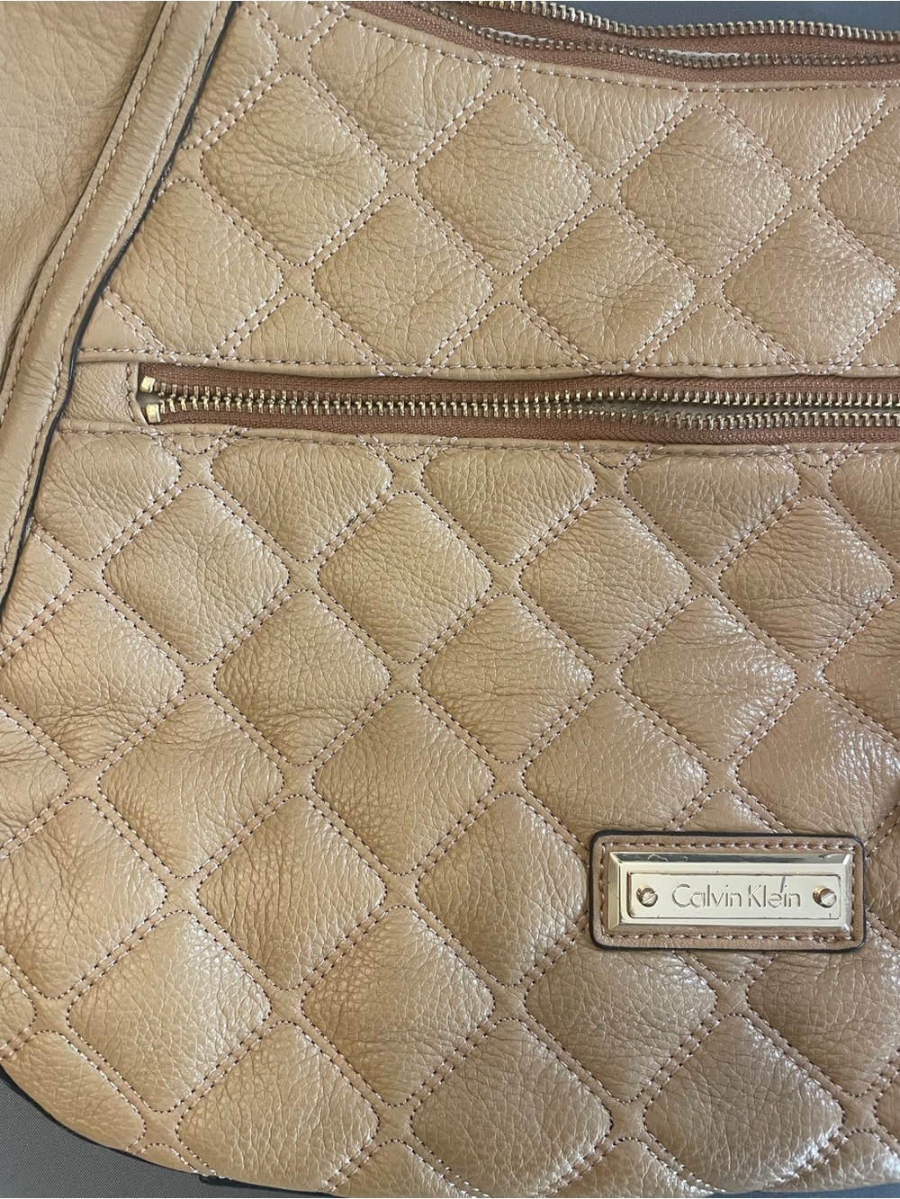 Calvin Klein Quilted Tan Shoulder Bag with Tassel Accent - Picture 2 of 6